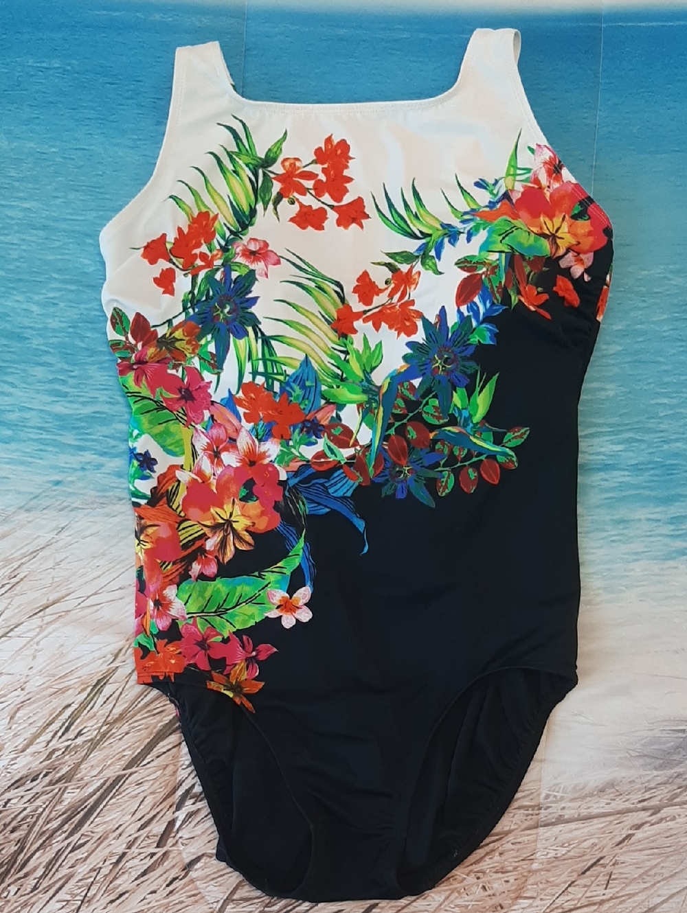 Inches Away Size 16 Tall Average One-Piece Swim Suit High Scoop Neckline
